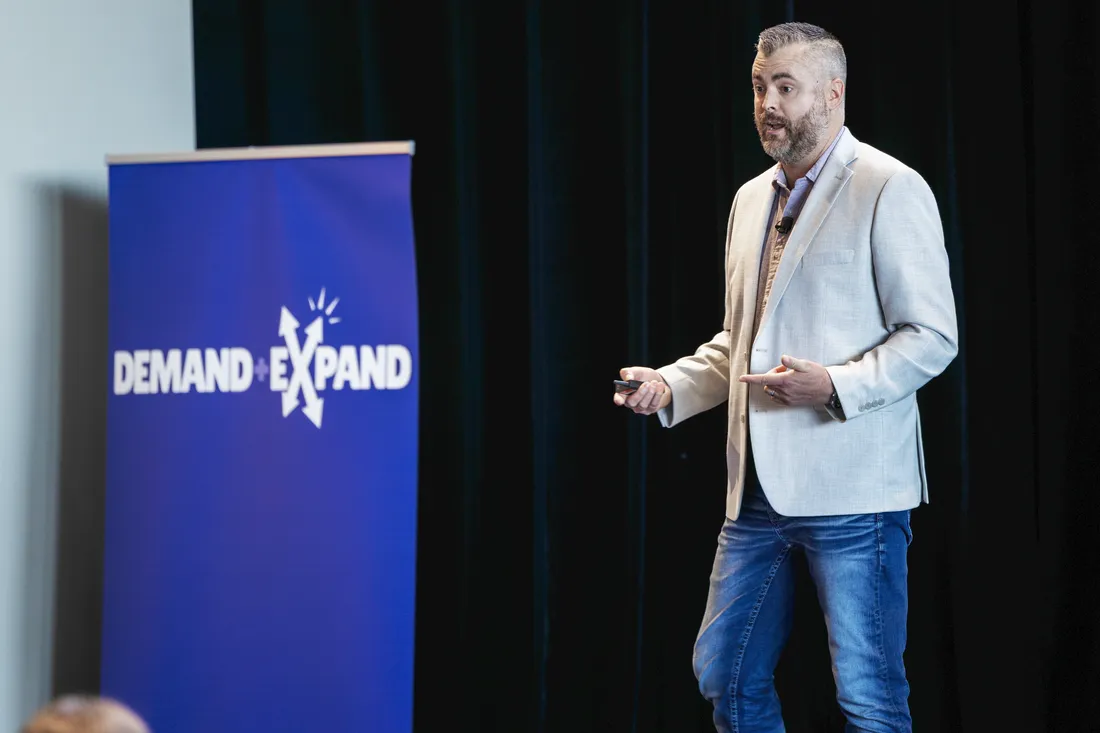 Ronnie Duke presenting Winning the race: building a high velocity GTM engine with Claude Code at Demand & Expand 2026 in San Francisco.